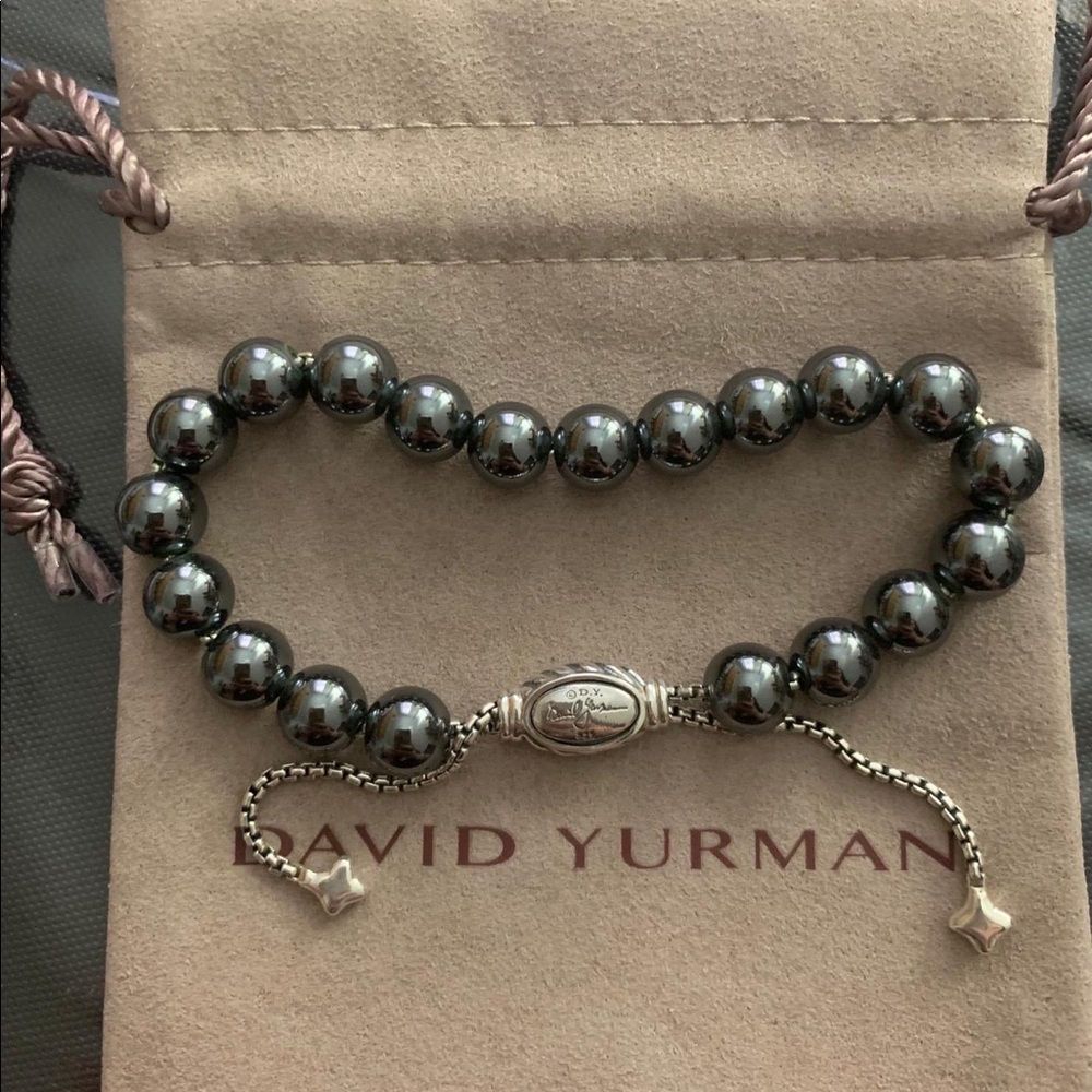DY Silver 8mm Beads Bracelet Hematite Shine